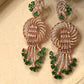 Gold Plated Emerald Green Statement Earrings, CZ Dangle Earrings