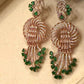 Gold Plated Emerald Green Statement Earrings, CZ Dangle Earrings