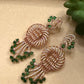 Gold Plated Emerald Green Statement Earrings, CZ Dangle Earrings