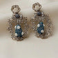 Peacock Statement Earrings, Blue Bird Floral Dangle Earrings, Silver Tone Vintage Jewelry