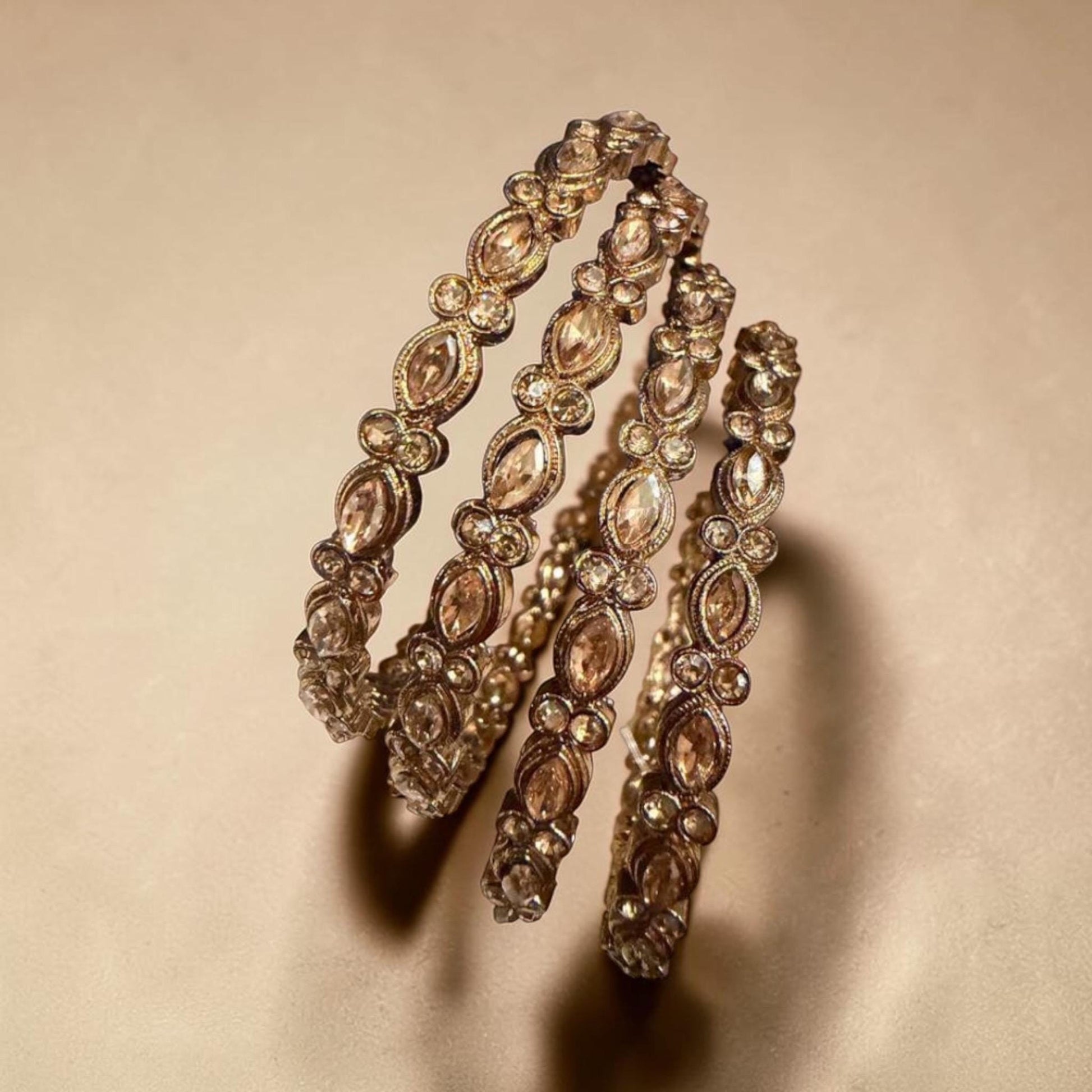 Gold Plated Champagne Polki kundan Stone Bangle Set, Designer Stackable Bangles