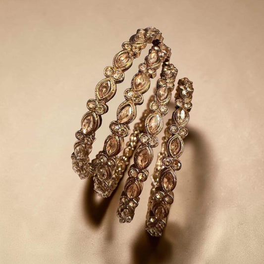 Gold Plated Champagne Polki kundan Stone Bangle Set, Designer Stackable Bangles