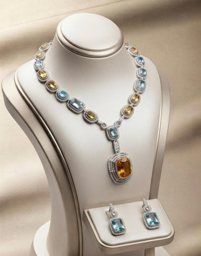 Luxury Statement Pendant Necklace Set with Earrings, Bridal Jewelry Set