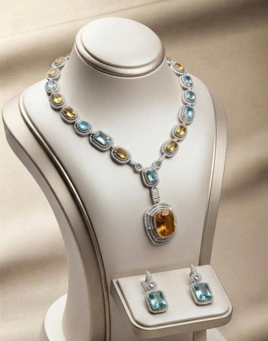 Luxury Statement Pendant Necklace Set with Earrings, Bridal Jewelry Set
