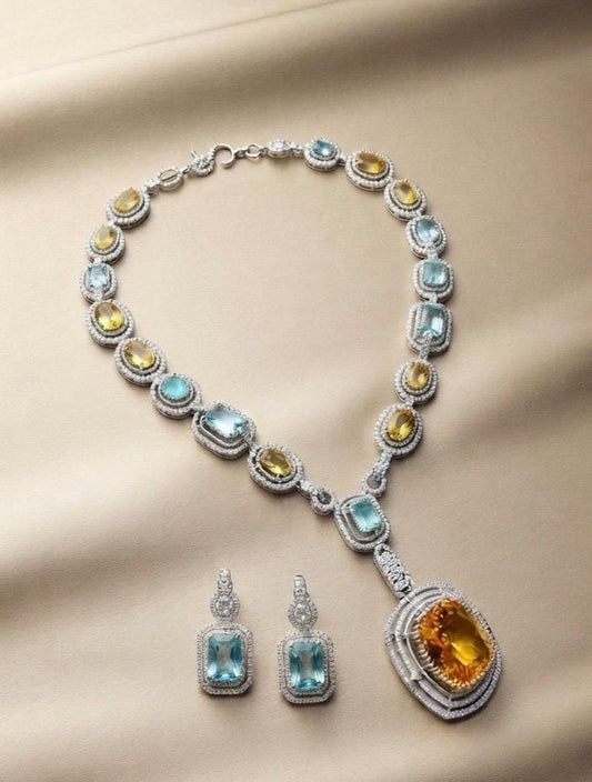 Luxury Statement Pendant Necklace Set with Earrings, Bridal Jewelry Set
