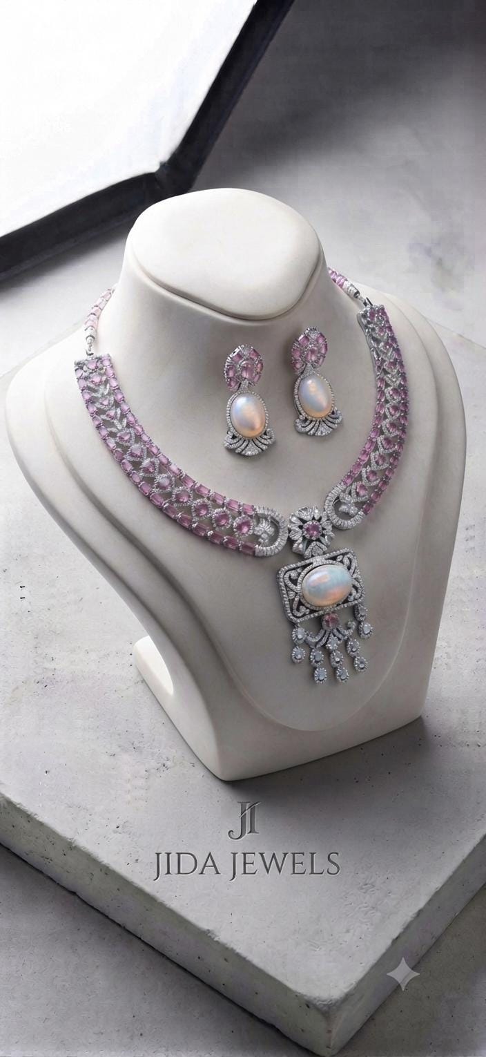 Luxury Statement Pendant Necklace Set with Earrings, Bridal Jewelry Set