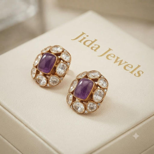 Kundan Stud Earrings, Gold Plated Statement Earrings