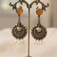 Vintage Tribal Drop Earrings, Silver Tone Pearl Dangle Earrings