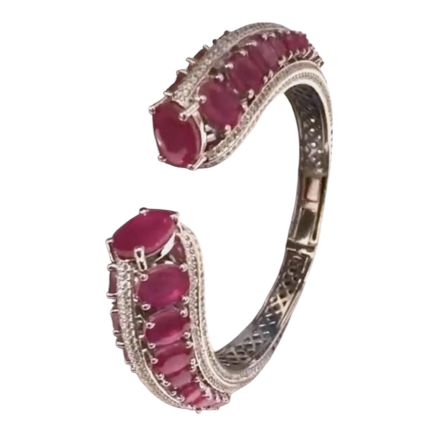 Ruby Red Cuff Bracelet, Gold Plated Open Bangle, Statement Bracelet