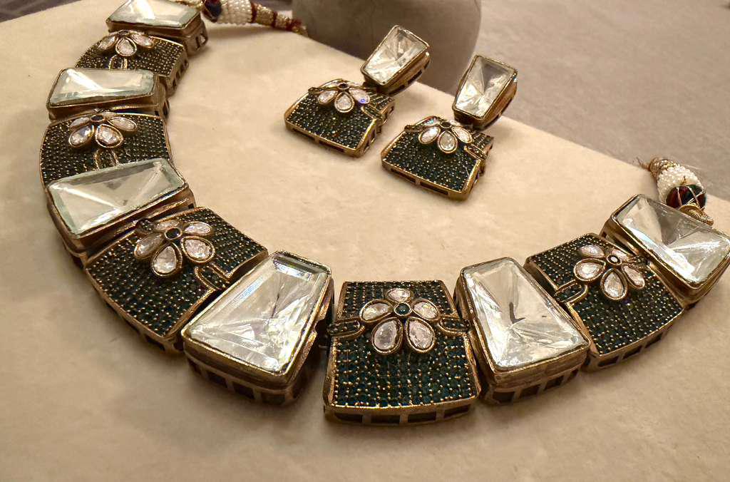 Gold Plated Kundan Style Choker Set, Statement Bridal Necklace Set