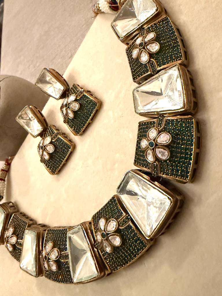 Gold Plated Kundan Style Choker Set, Statement Bridal Necklace Set
