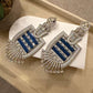 Gold Plated Sapphire Blue Statement Earrings, CZ Geometric Drop Earrings