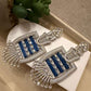 Gold Plated Sapphire Blue Statement Earrings, CZ Geometric Drop Earrings