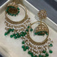 Gold Plated Hoop Jhumka Earrings, Green Beaded Chandbali Earrings