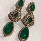 Classic Gold Plated Drop Earrings with Vibrant Emerald Teardrop Detail