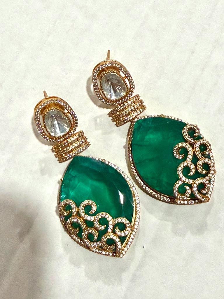 Sophisticated Emerald Drop Earrings with Premium Gold Plated Detail