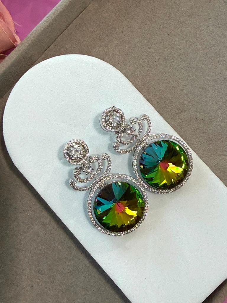 Timeless Round Dangle Earrings with Designer Rhodium Finish Swarovski