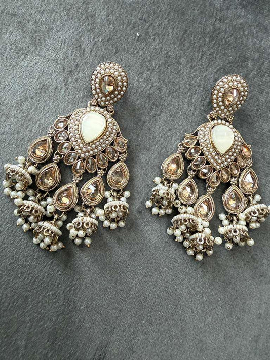 Gold Plated Pearl Jhumka Earrings, Designer Chandbali Earrings, Vintage Bridal