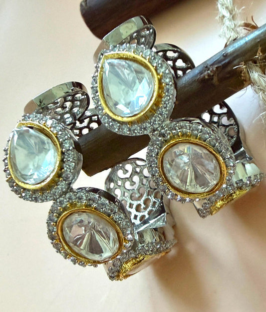 Elegant CZ Hoop Earrings with Double Stone Contemporary Design