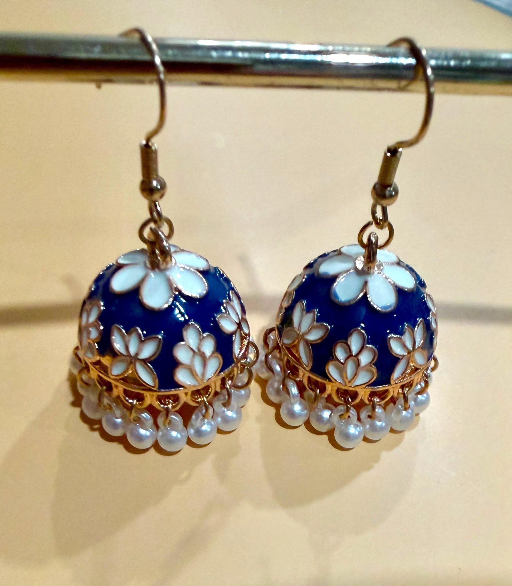Handcrafted Jhumka Earrings, Floral Dome Earrings, Pearl Dangle