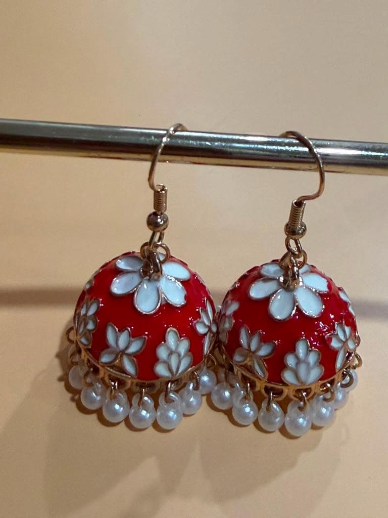 Handcrafted Jhumka Earrings, Floral Dome Earrings, Pearl Dangle