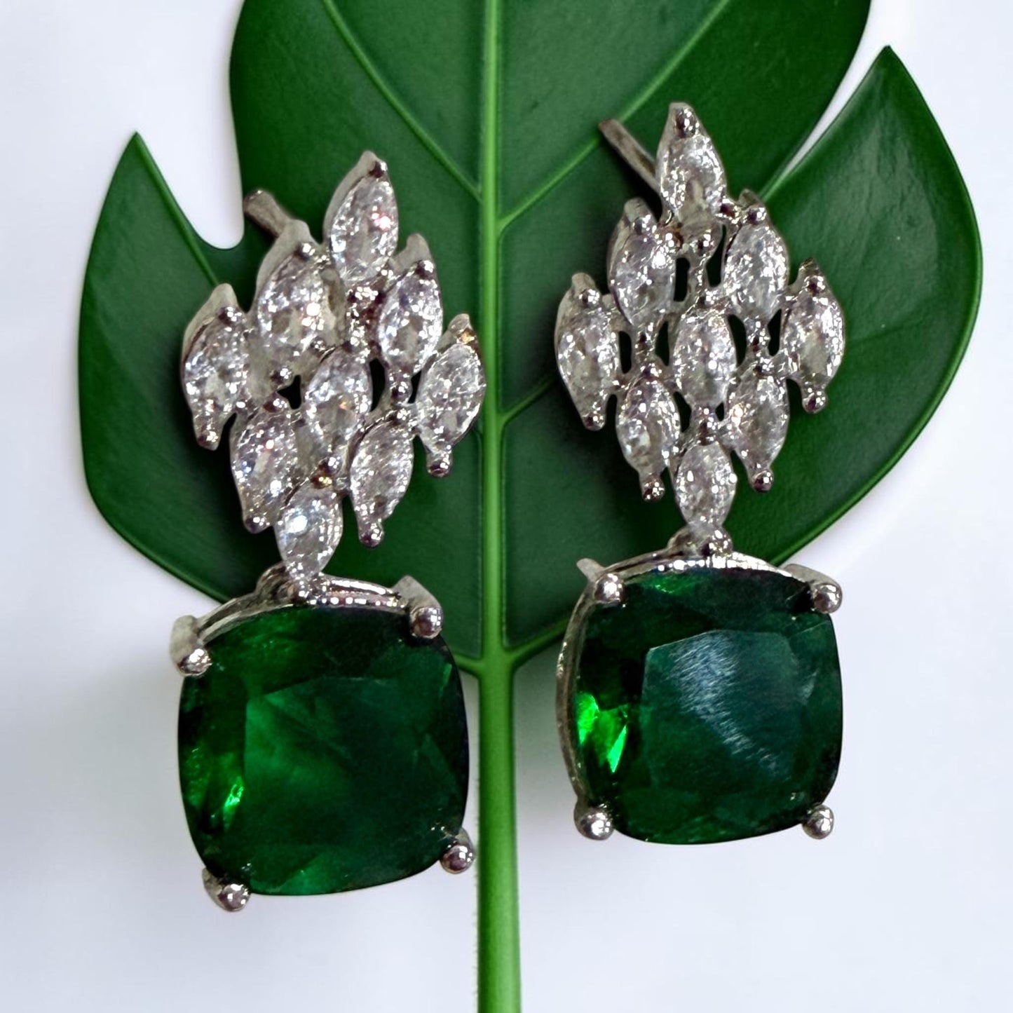 Designer Drop Earrings, Cushion Cut Stud Earrings, Cubic Zirconia
