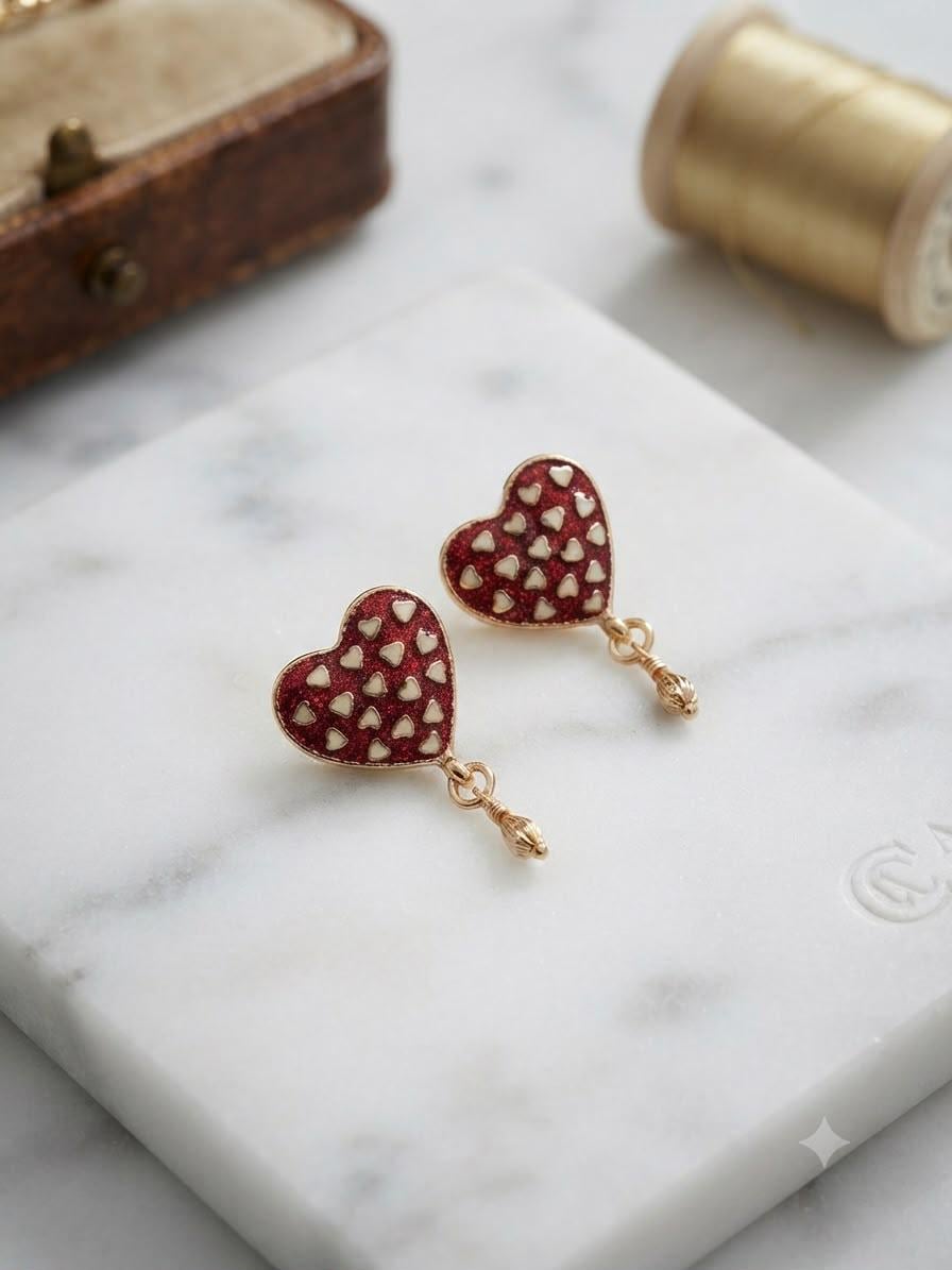 Handcrafted Heart Stud Earrings with Elegant Enamel and Gold Plated Finish