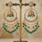 Gold Plated Hoop Jhumka Earrings, Green Beaded Chandbali Earrings