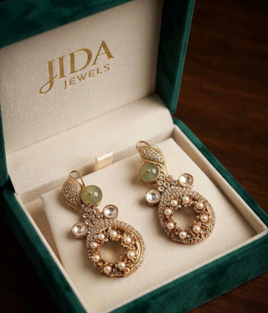 Gold Plated Pearl Drop Earrings, CZ Statement Earrings, Designer Bridal