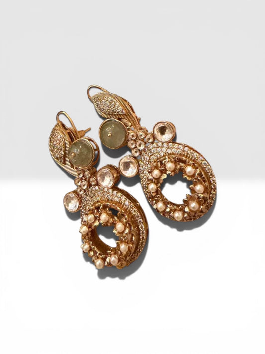 Gold Plated Pearl Drop Earrings, CZ Statement Earrings, Designer Bridal