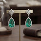 Gold Plated Emerald Green Teardrop Earrings, CZ Halo Drop Earrings
