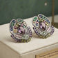Gold Plated Multicolor Statement Stud Earrings, Peacock Inspired CZ Earrings