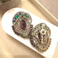 Gold Plated Multicolor Statement Stud Earrings, Peacock Inspired CZ Earrings