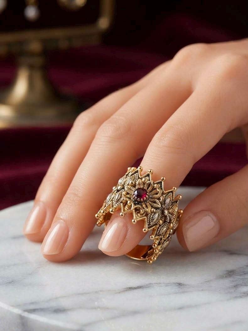 Elegant Filigree Statement Ring for Women with Vintage Boho Style and Artisan Design adjustable