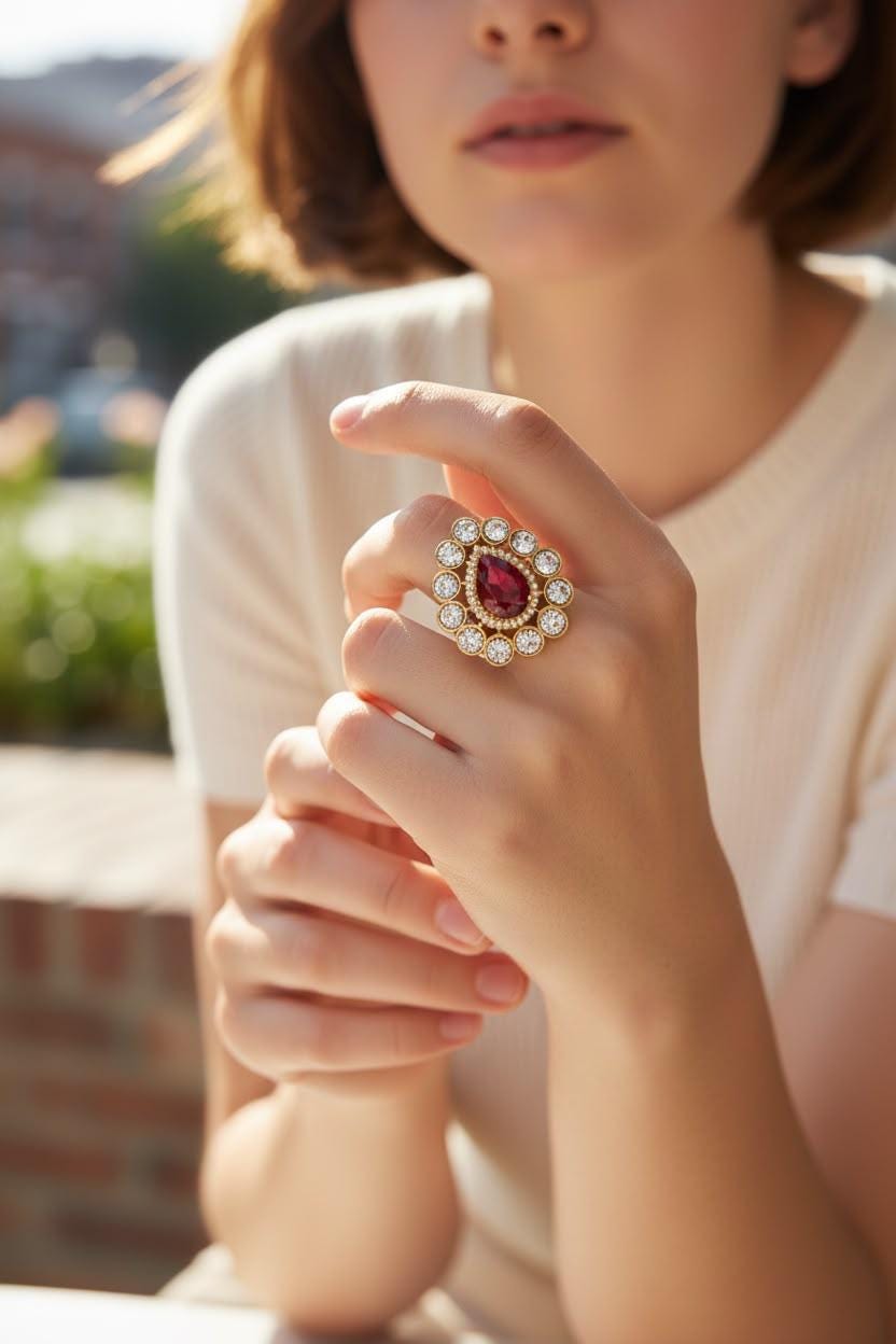 Designer Statement Ring for Women with Elegant Cocktail Style for Weddings and Special Occasions Polki kundan.