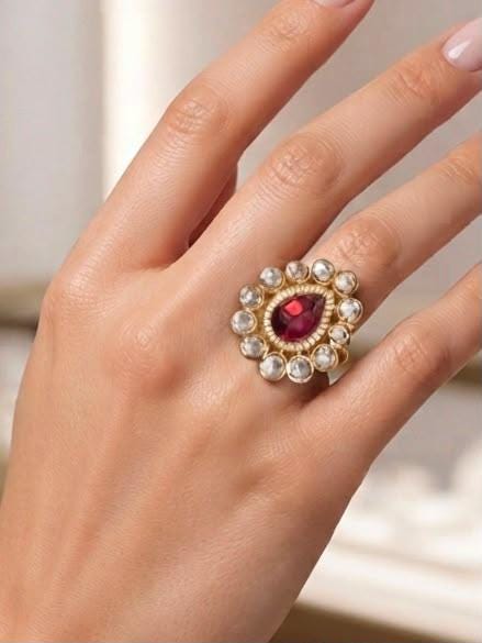Designer Statement Ring for Women with Elegant Cocktail Style for Weddings and Special Occasions Polki kundan.