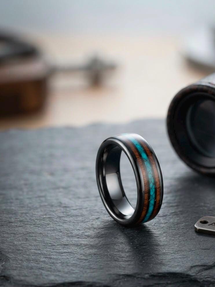 Wood Inlay Band, Tungsten Ring, Men's Wedding Ring, Comfort Fit