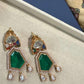 Gold Plated Emerald Green Drop Earrings, Designer Statement Earrings