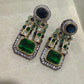 Gold Plated Emerald Green Statement Earrings, Sapphire Blue Drop Earrings