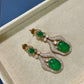 Gold Plated Emerald Green Statement Earrings, CZ Halo Drop Earrings