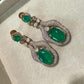 Gold Plated Emerald Green Statement Earrings, CZ Halo Drop Earrings
