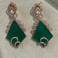 Gold Plated Emerald Green Statement Earrings, Geometric Drop Earrings