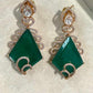 Gold Plated Emerald Green Statement Earrings, Geometric Drop Earrings