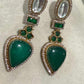 Gold Plated Emerald Green Statement Earrings, Designer CZ Drop Earrings