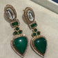 Gold Plated Emerald Green Statement Earrings, Designer CZ Drop Earrings