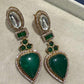 Gold Plated Emerald Green Statement Earrings, Designer CZ Drop Earrings