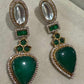 Gold Plated Emerald Green Statement Earrings, Designer CZ Drop Earrings