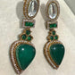 Gold Plated Emerald Green Statement Earrings, Designer CZ Drop Earrings
