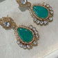 Gold Plated Emerald Green Statement Earrings, Teardrop CZ Dangle Earrings