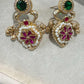 Gold Plated Floral Statement Earrings, Emerald Green & Ruby Red Pearl Dangle Earrings